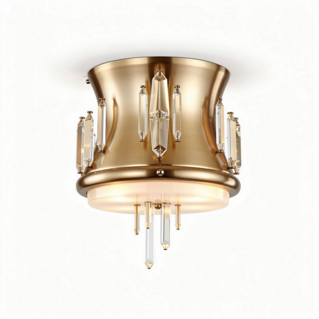 Brass flush mount ceiling light fixture with crystal accents 20 x 20 x 10cm