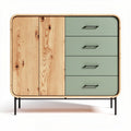 Wood and green storage cabinet with four drawers and two doors 80 x 40 x 75cm