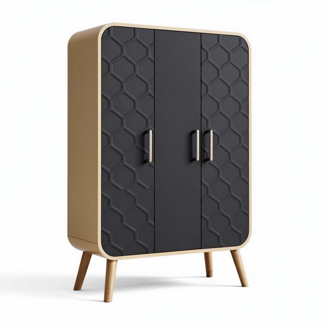 Honeycomb pattern wardrobe cabinet with wooden frame and legs 80 x 40 x 120cm