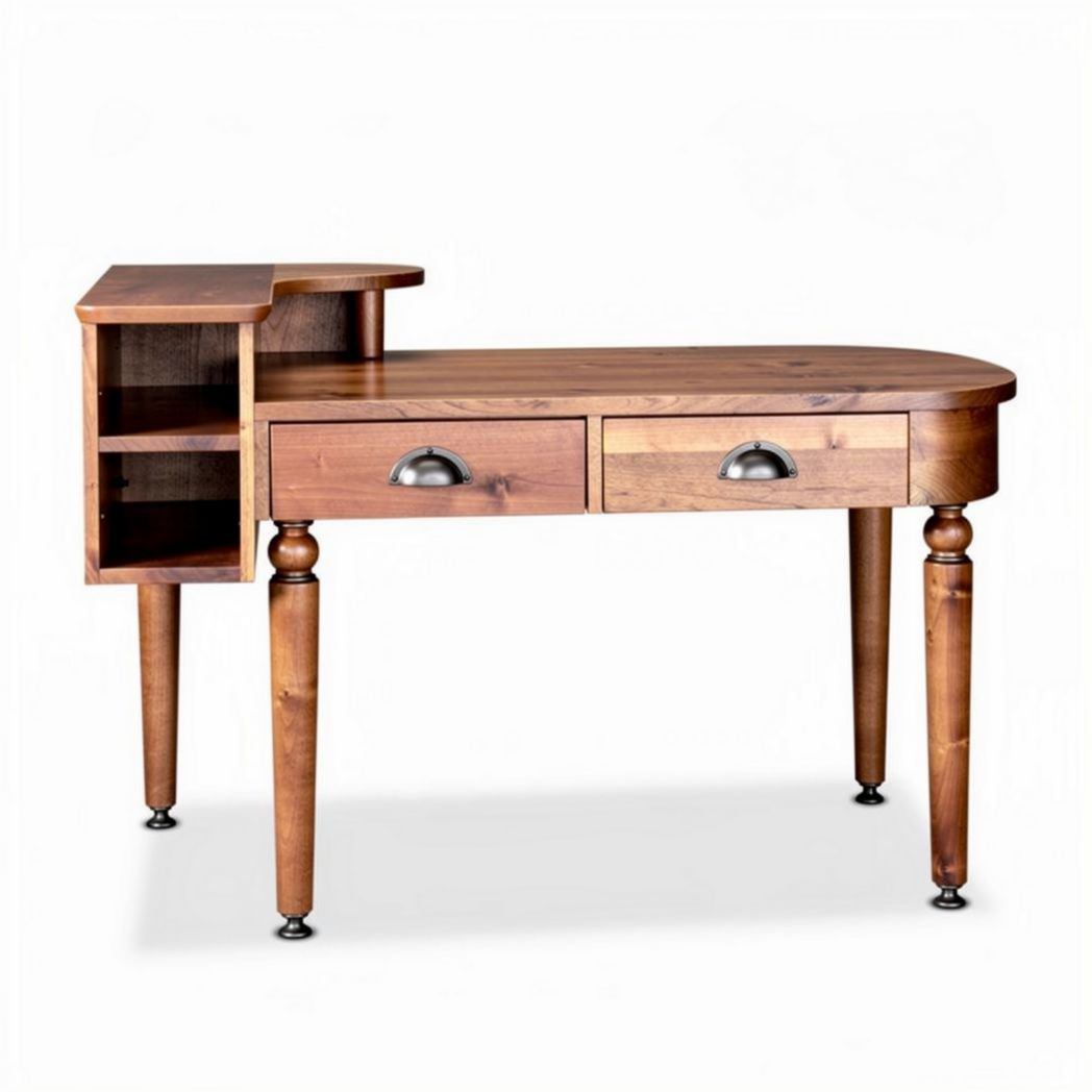 Wooden writing desk with storage drawers and shelves in walnut finish 100 x 50 x 75cm