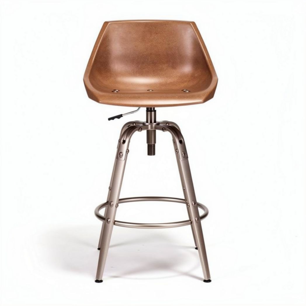 Adjustable height bar stool with brown molded seat and metal base 45 x 45 x 100cm