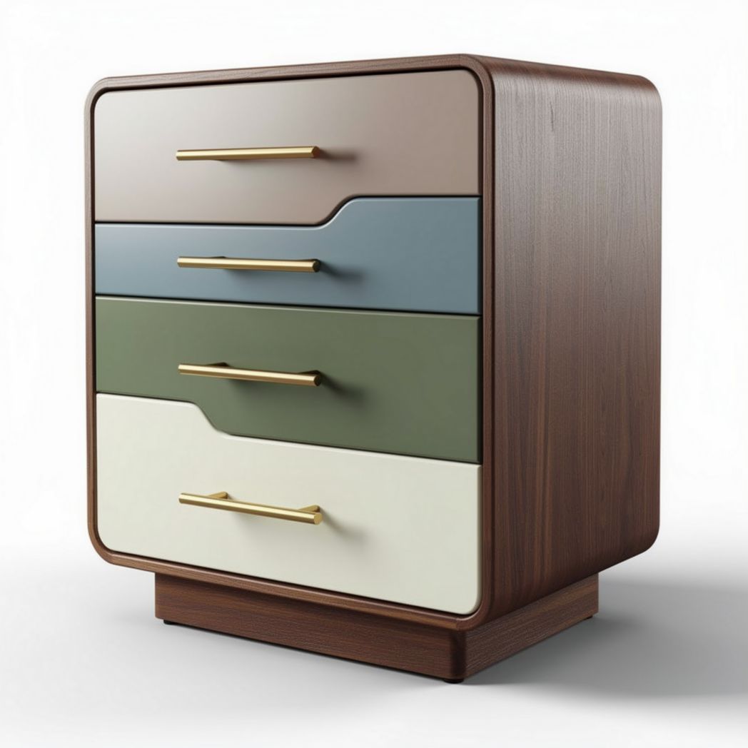 Multicolored wooden nightstand with four drawers 45 x 40 x 45cm