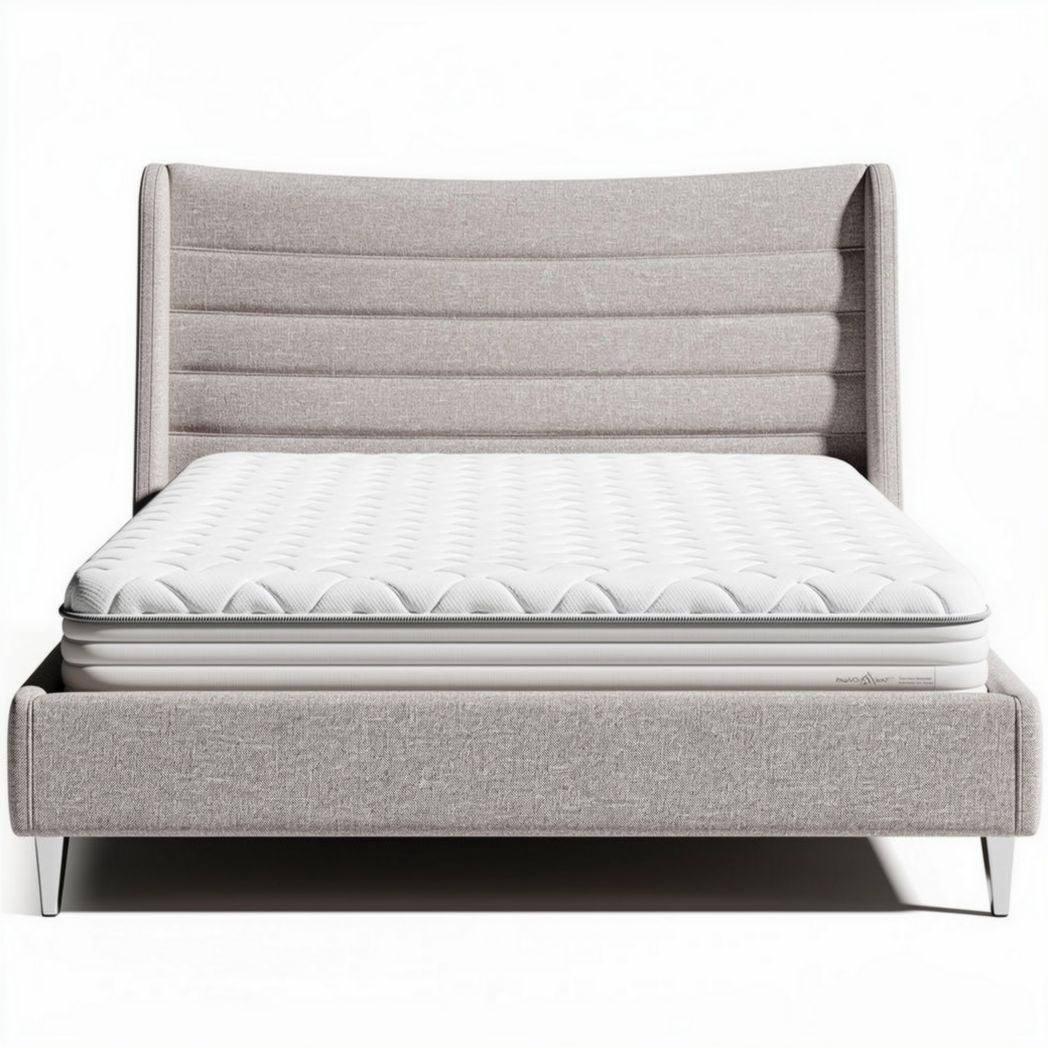 Upholstered king bed frame with tufted headboard and mattress included