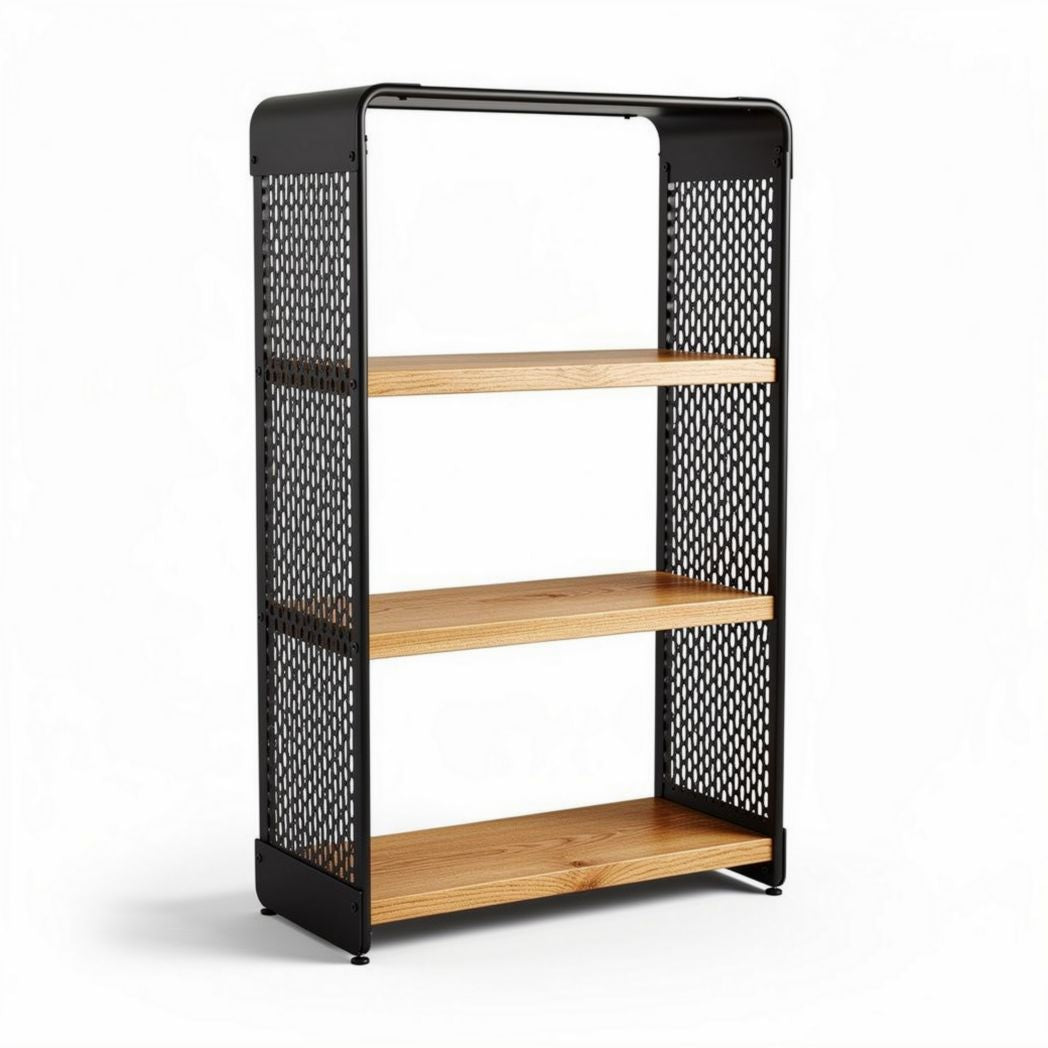 Metal and wood industrial style shelving unit with three shelves 80 x 40 x 160cm