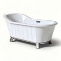 Freestanding white acrylic bathtub with brushed nickel legs 150 x 70 x 60cm