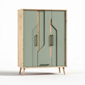 Modern storage cabinet with green doors and wooden frame 80 x 40 x 120cm